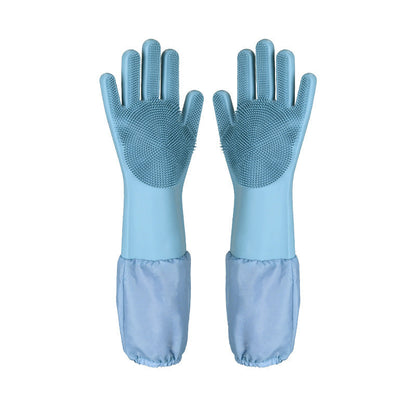 Silicone Dishwashing Gloves Female Waterproof Household Lengthening Plus Velvet Treyfe