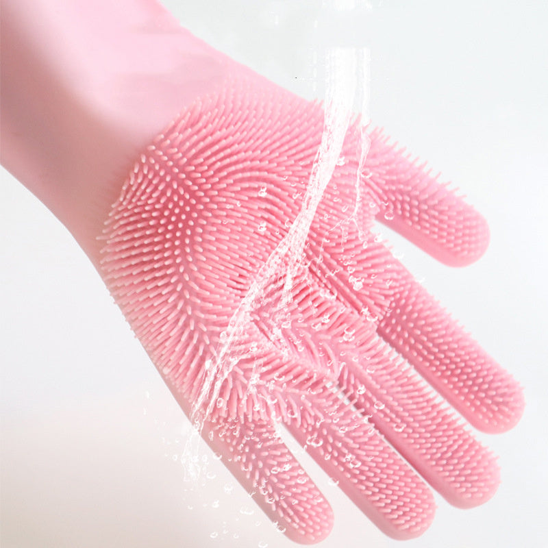 Silicone Dishwashing Gloves Female Waterproof Household Lengthening Plus Velvet Treyfe