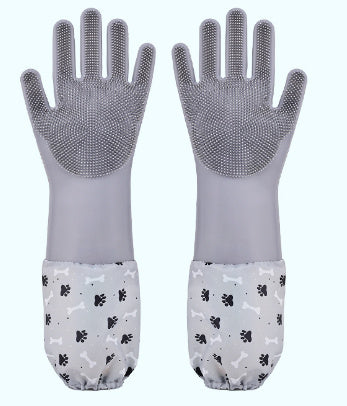 Silicone Dishwashing Gloves Female Waterproof Household Lengthening Plus Velvet Treyfe